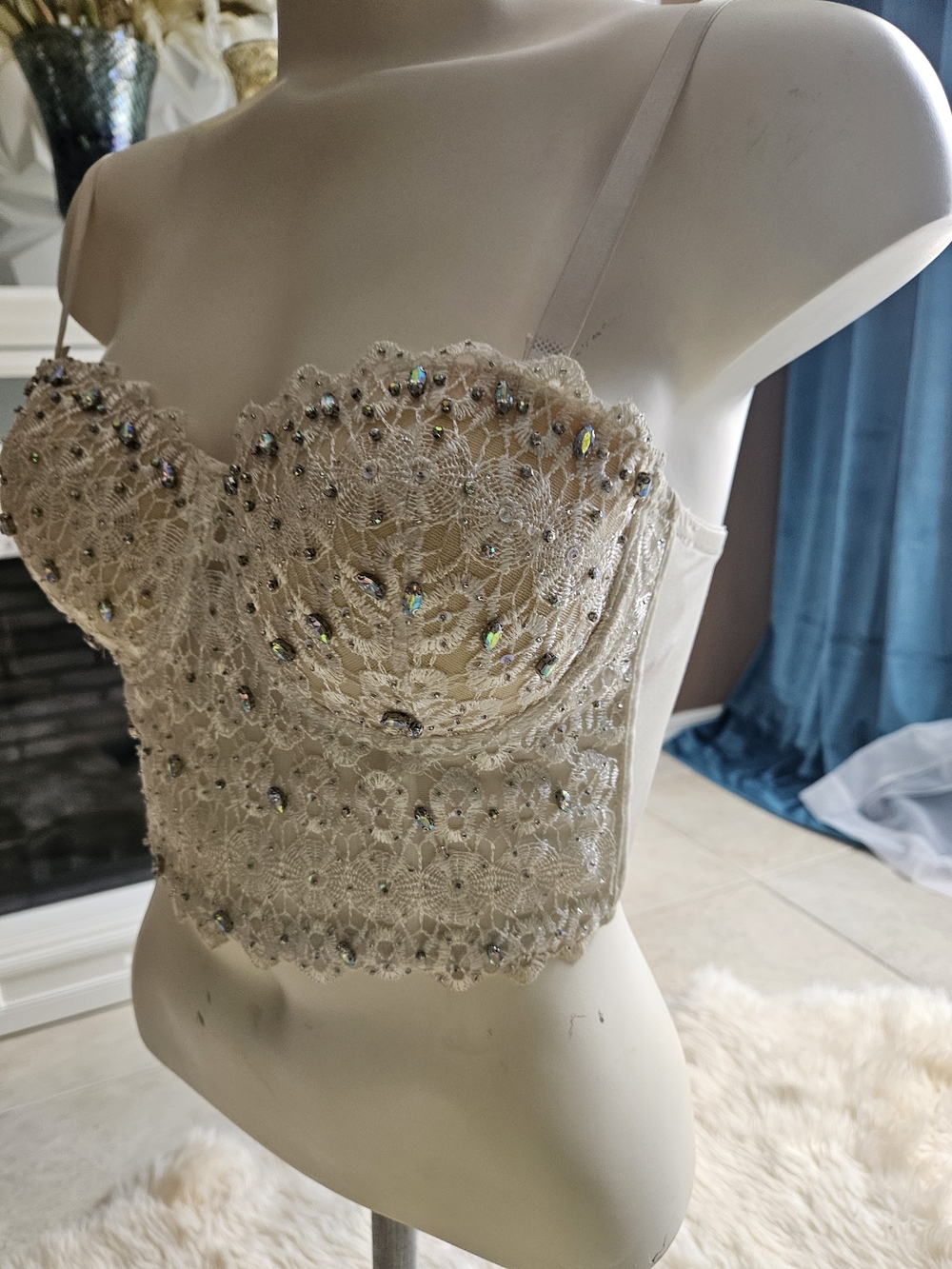 Windsor Cream Lace Embellished Bustier Crop Top